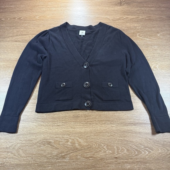 Cabi Women's S Black Button Front Cropped Cardigan Sweater Pockets Style 3891 - Picture 2 of 10